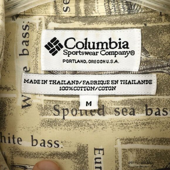 Columbia Shirt Mens Medium Beige Yellow Cotton Novelty Fishing Gorpcore Vintage - Picture 3 of 10